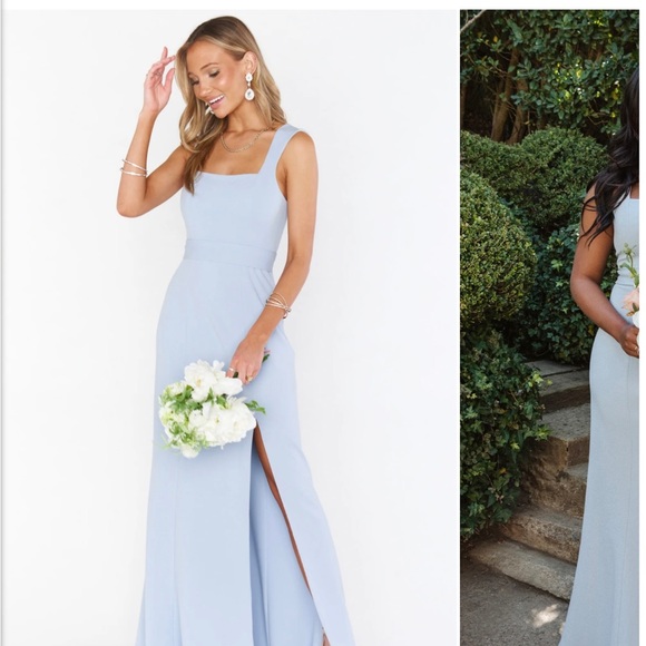 Gown Bridesmaid Dresses Baby Blue Square Neckline Amsale Ida Ice Azazie  Sheath Square Neck Floor-Length